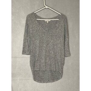 Express One Eleven Womens Grey V Neck Sweater Small Rayon Spandex Long Sleeve